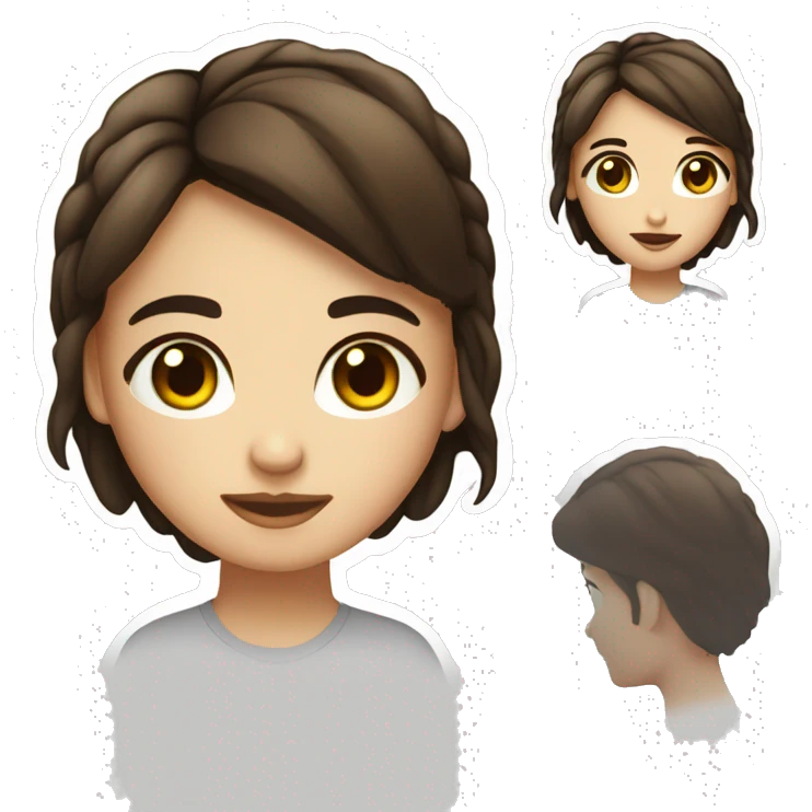 
face sticker, contrasting, light, brunette woman, hazel eyes, dark gradient hair, white t-shirt emoji