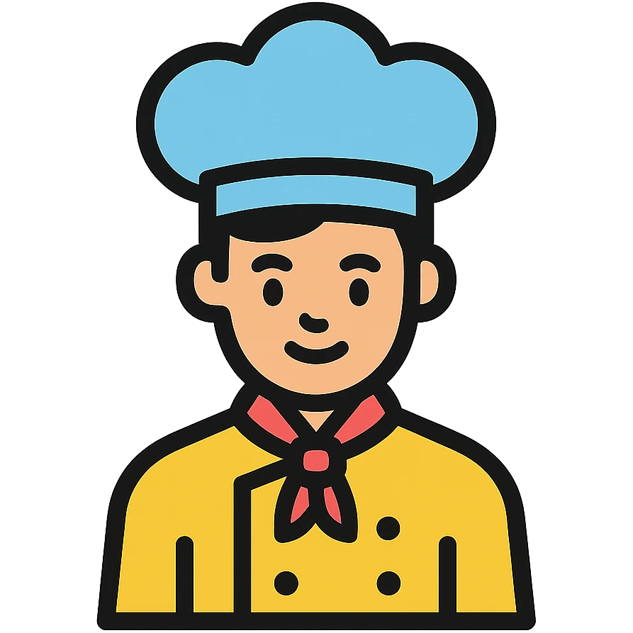 a man with black hair in a chef's suit emoji