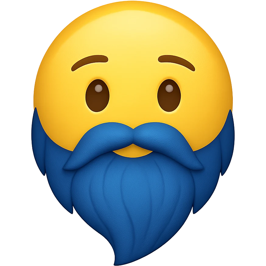 yellow face with blue wizard beard emoji, digital illustration, no background emoji