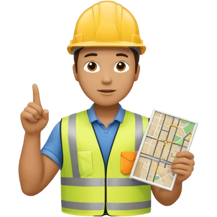 Worker pointing at construction site map emoji