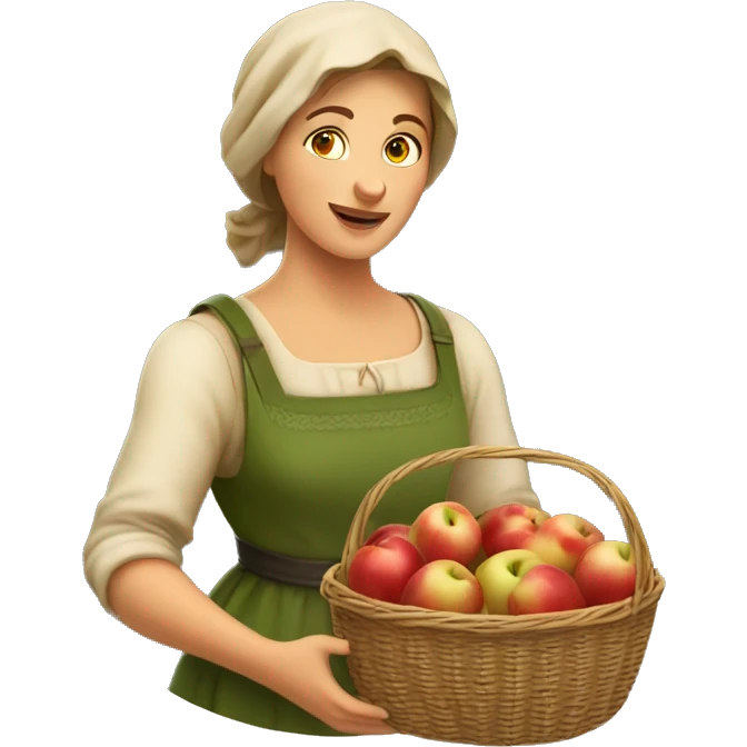 A European rural woman holds a basket of apples in her hand emoji