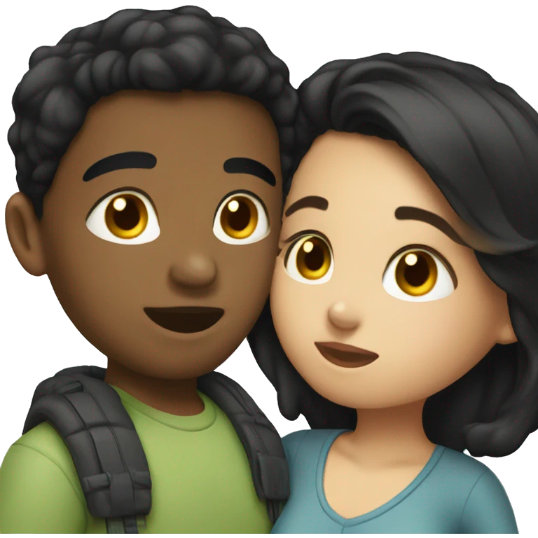Brunette girl kissing boy with short black hair emoji