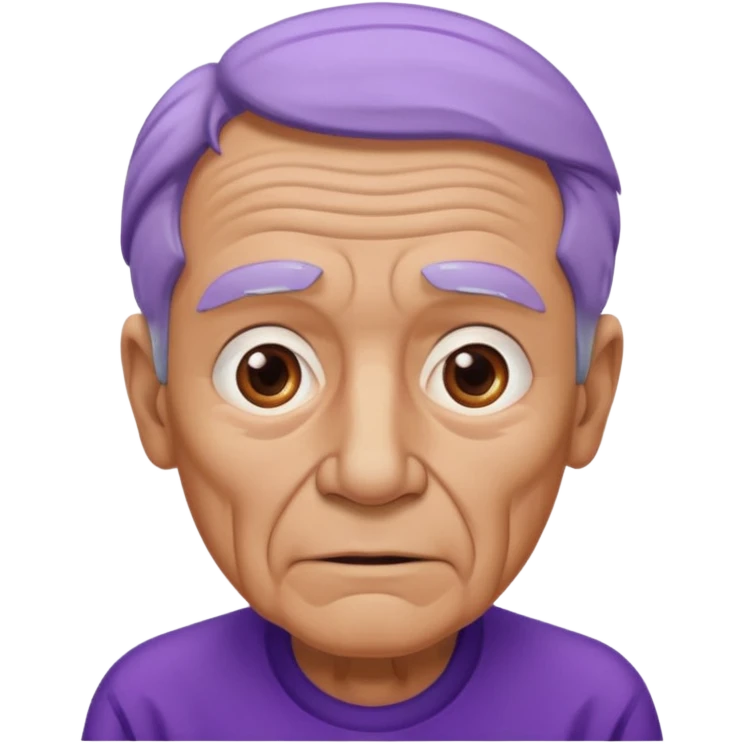 Abuelo hombre con ropa morada, ojos cafés, muchas arrugas emoji