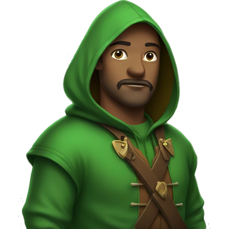 robin hood in green hoodie dark face no beard no mustache emoji