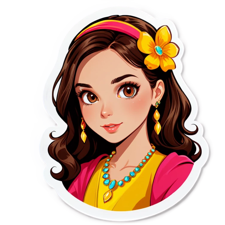 brunette girl portrait with jewelry emoji
