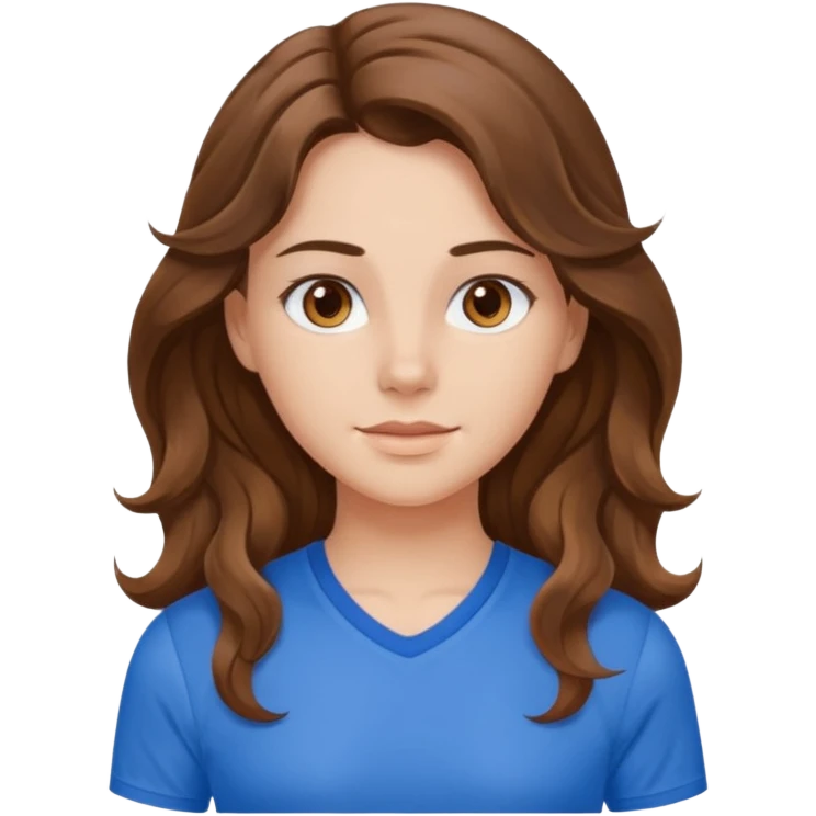 brown hair, hazel eyes, blue athletic shirt, wavy long hair pretty girl emoji