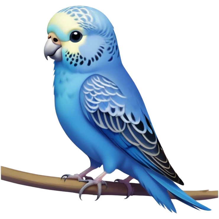 Cinematic Noble Blue Budgie Portrait Emoji, Poised and regal, with a petite, delicate build and a smooth, well-groomed fur of vibrant blue feathers, deep-set soulful dark eyes, Simplified yet sharp and sophisticated features, highly detailed, glowing with a soft, dignified glow, high shine, intelligent and charming, stylized with an air of elegance, focused and attentive, soft glowing outline, capturing the essence of a watchful and confident avian companion, so majestic it feels as though it could flutter out of the screen with effortless authority! emoji