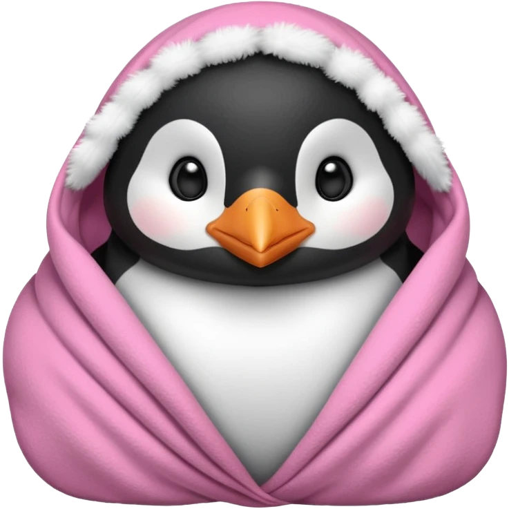 A cute penguin snuggled in a pink blanket  emoji