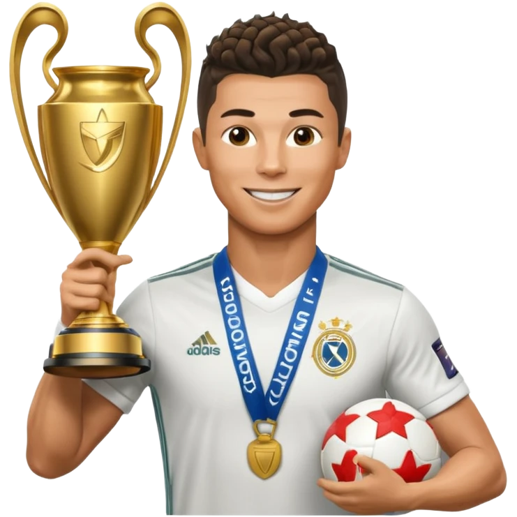 Cristiano Ronaldo holfing the champions league with noodle hair emoji