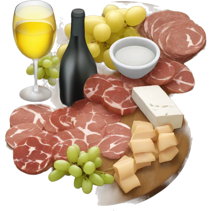 Charcuterie board with white wine emoji