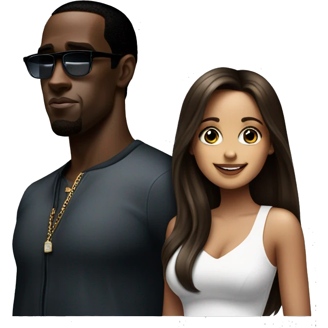 brunette girl standing next to p diddy emoji