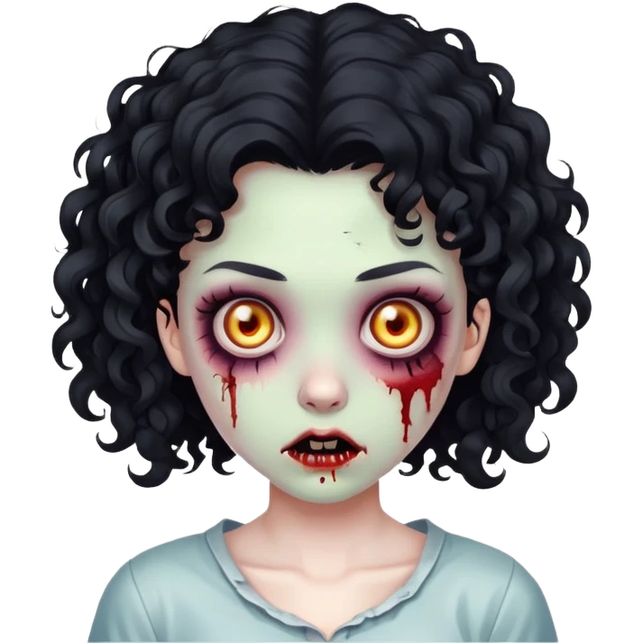 zombie girl with black curly hair emoji