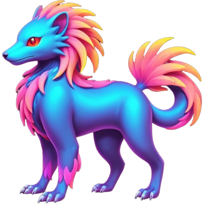 futuristic lush warm-colored neon-colored Fakémon-Trico-creature (full body) emoji