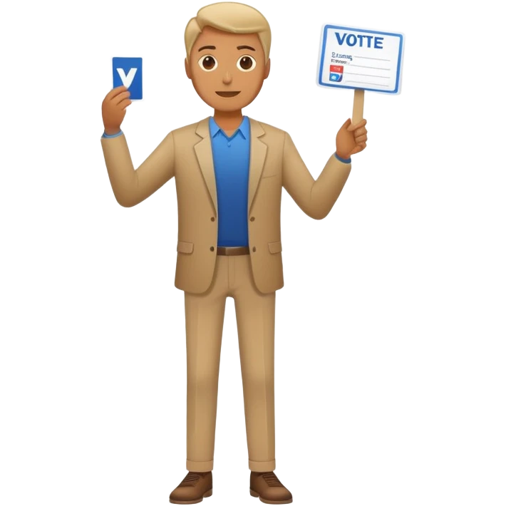 man full body, holding a voting card up in one hand emoji