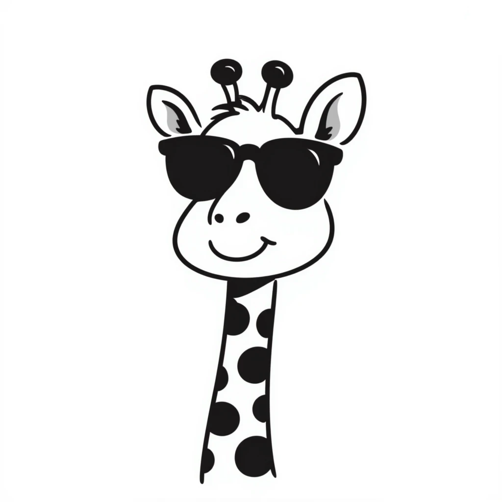A smug, cool giraffe wearing sunglasses, with a confident smirk. The design should be sleek and stylish, with a slight tilt of the head and maybe a tiny tooth showing. Perfect for 'POG' or 'cool' moments. emoji