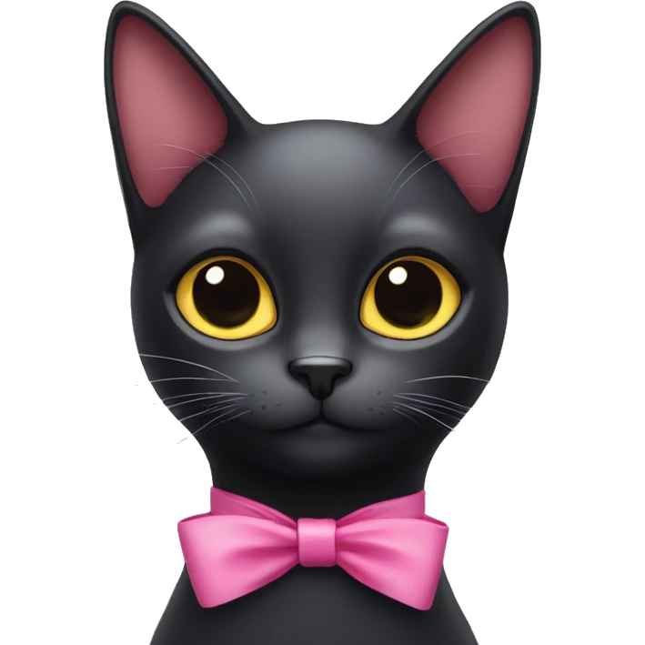 black cat with pink ribbon around neck emoji