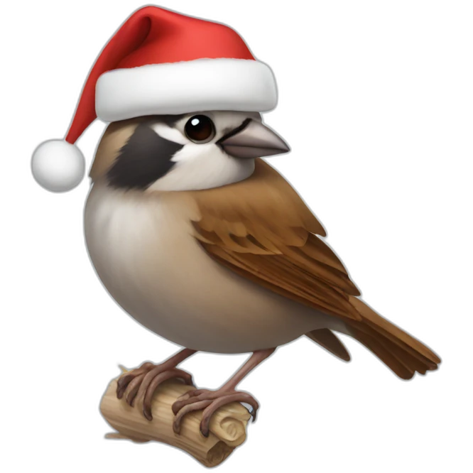 Sparrow wearing Christmas hat emoji