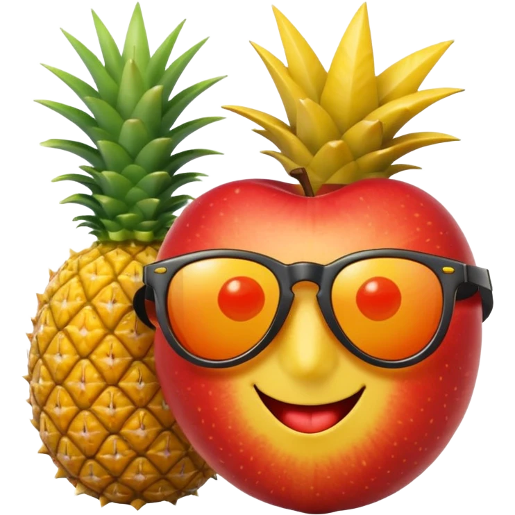 Fruit with Sunglasses, apple, lemon, orange, pineapple.  emoji