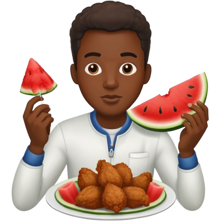a black guy eatting fried chicken with watermelon emoji