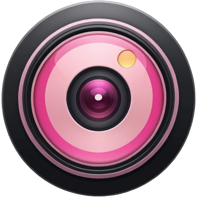 A round camera lens, apple emoji style, minimalist, with highlights, pink, no faces, no smileys, only lens, variant 6 emoji