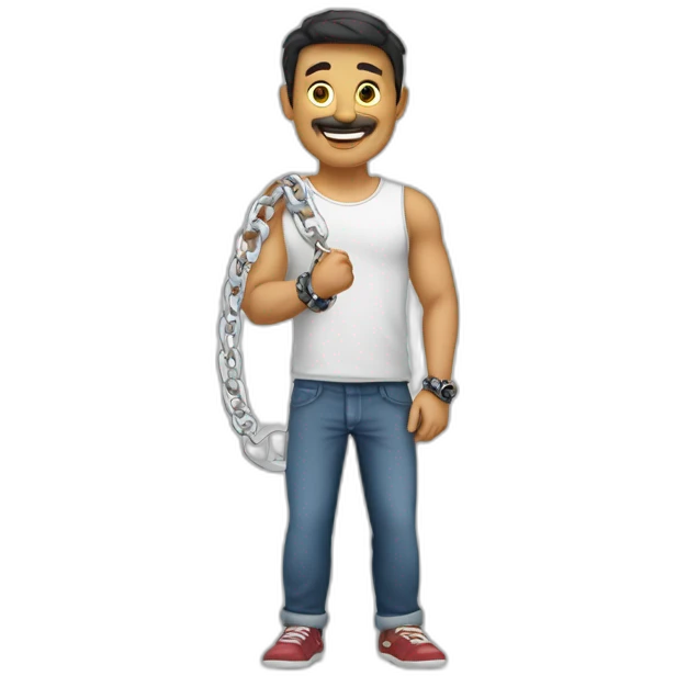 Hombre con cadena de plata y pulsera de plata en las 2 manod emoji