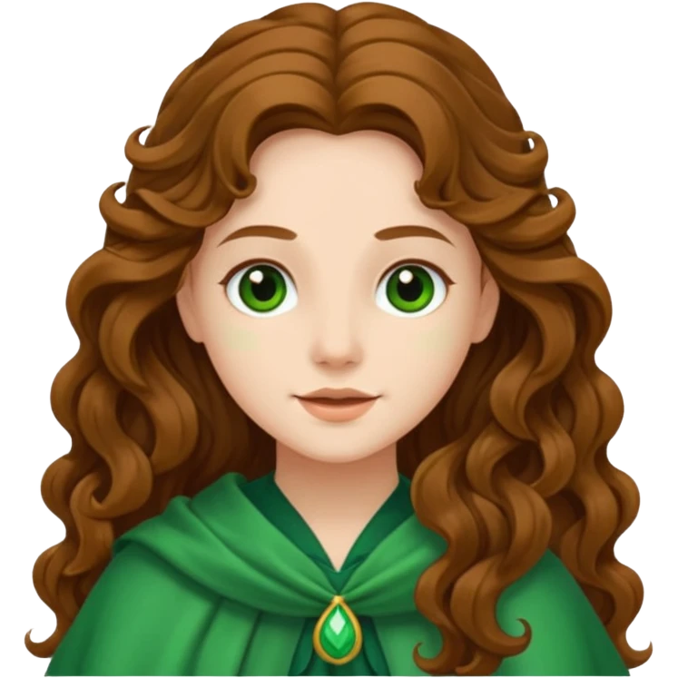 Juno from The Olympians with long brown wavy hair, green stola emoji