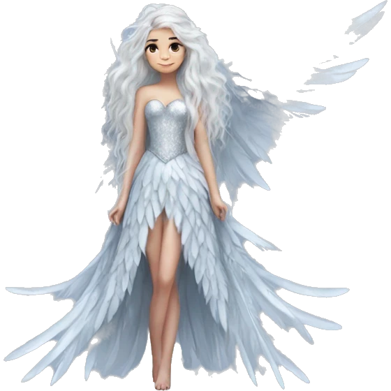 big wings, silver, feather, icy ,snowflake, Beautiful, fairy, long hair emoji