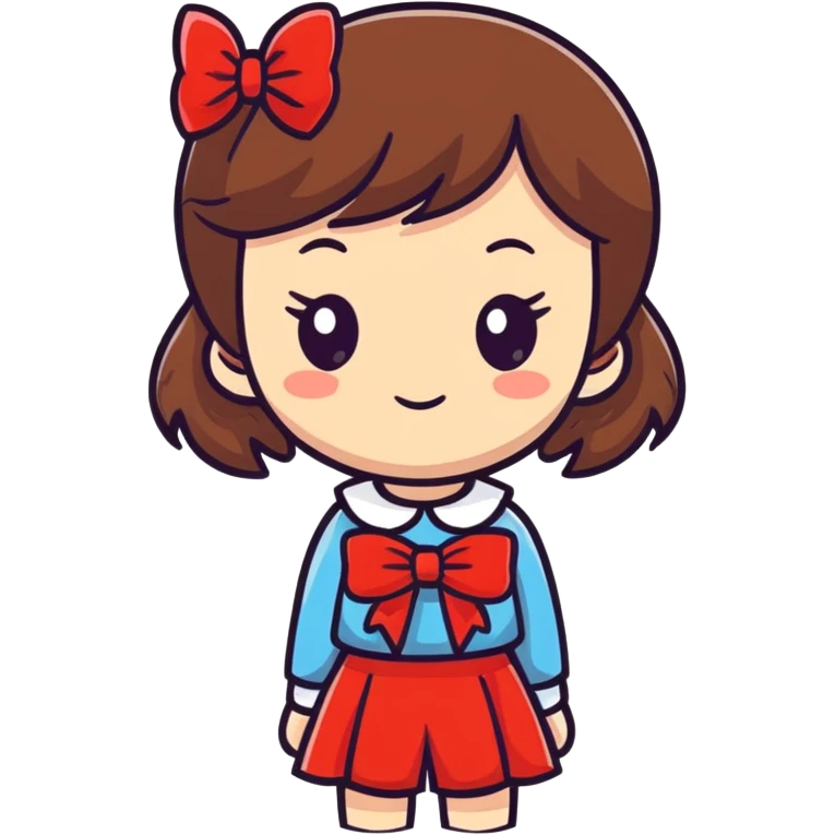 Brown open hair from behind with a red bow emoji