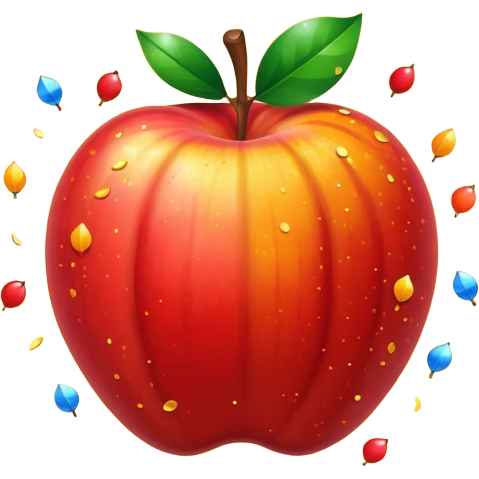 Una manzana roja con naranja con rayos que explotan y llena de confeti  emoji