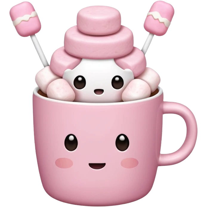 Kakao in pinker Tasse mit pink weißen mini marshmallow ohne Gesicht, ästhetisch emoji