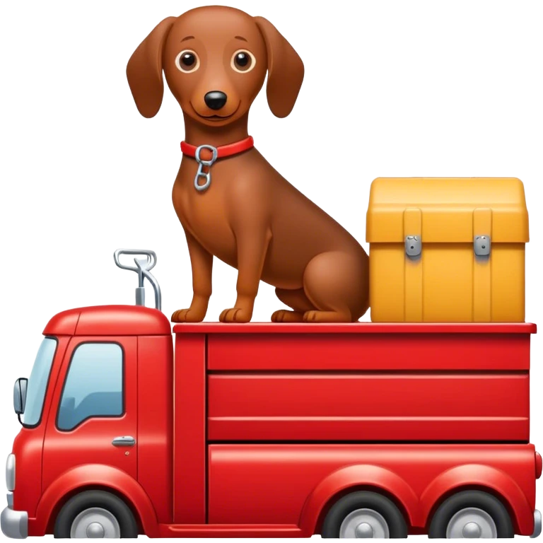 Weenie dog driving work truck with snap on tool boxes in the bed emoji