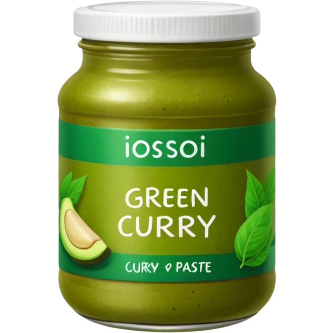 A jar of green curry paste with label emoji