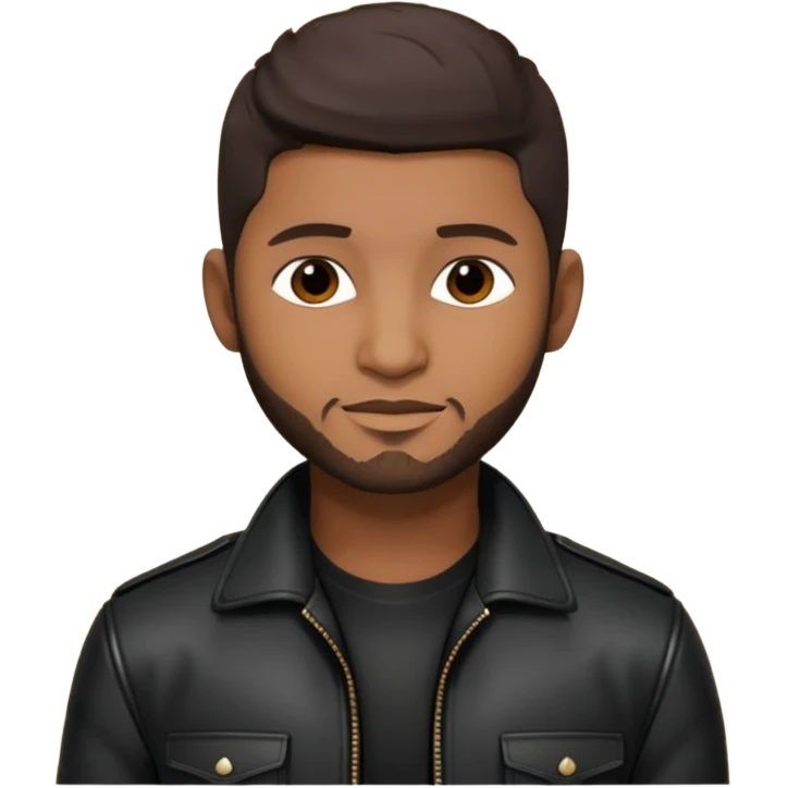 Usher with dark brown hair, black leather outfit emoji