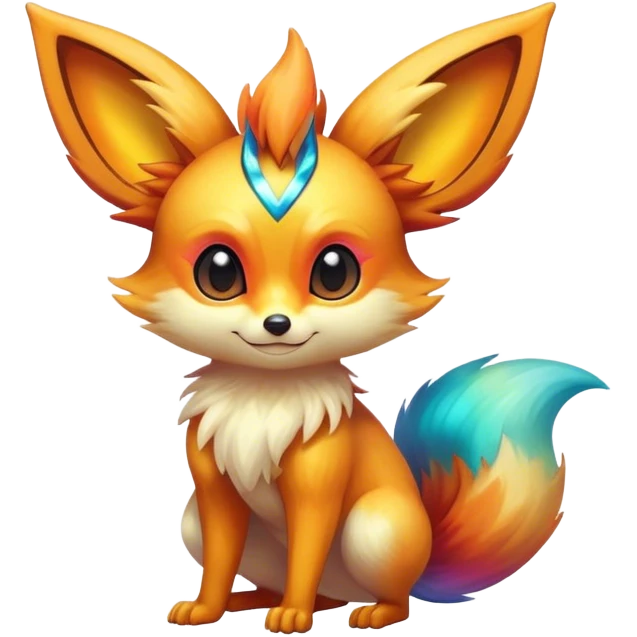 Shiny Vibrant Colorful Iridescent Fennekin-Eevee-creature-hybrid emoji