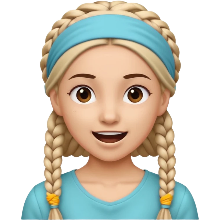 big lose braided woman face wiith big visible braids and mono color headband on head excited face emoji