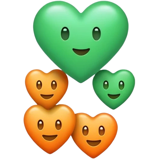 Chiama emoji con tre cuori uno verde uno azzurro e uno arancione. emoji