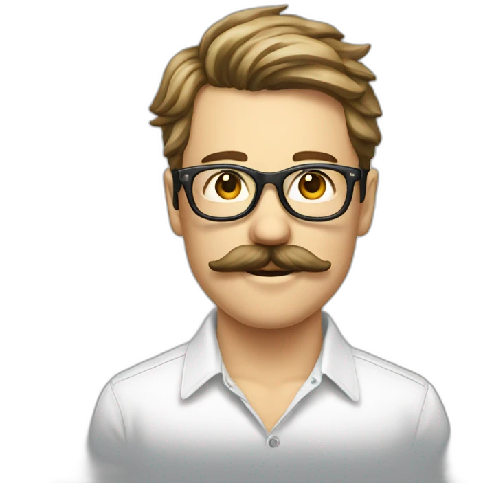 Homme blanc jeune moustache lunettes chemise emoji