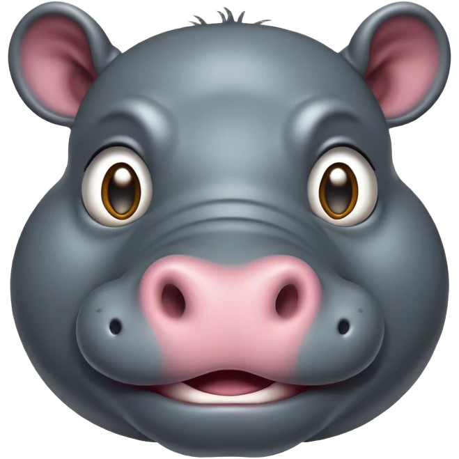 Cinematic Comical Hippo Portrait Emoji, Head tilted dramatically with an exaggeratedly amused expression, featuring a striking, glossy slate-gray hide with bold textured wrinkles, wide, expressive eyes filled with playful disbelief, Simplified yet hilariously expressive features, highly detailed, glowing with a slightly sassy glow, high shine, dramatic yet playful, stylized with an air of cheeky river mischief, bright and endearing, soft glowing outline, capturing the essence of a spirited and over-the-top hippo, so meme-worthy it feels like it could splash its way into internet fame instantly! emoji