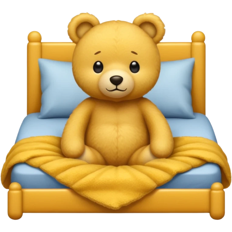 Fuzzy yellow teddy bear tucked in bed  emoji