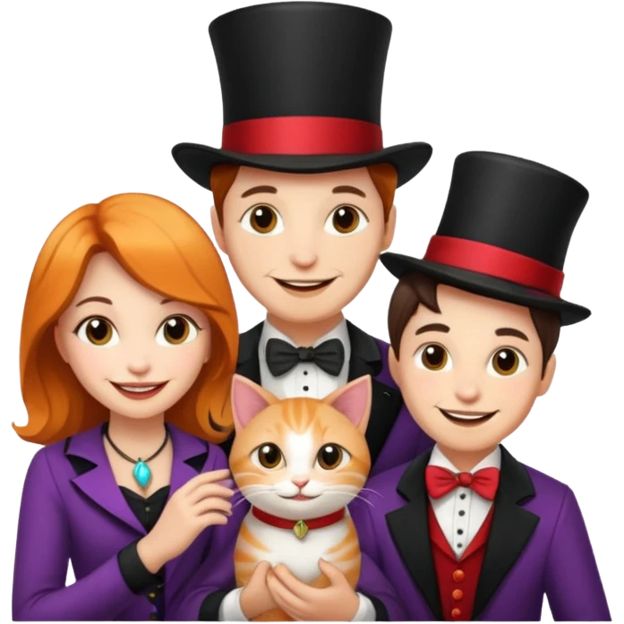 magician couple and their pet cat emoji