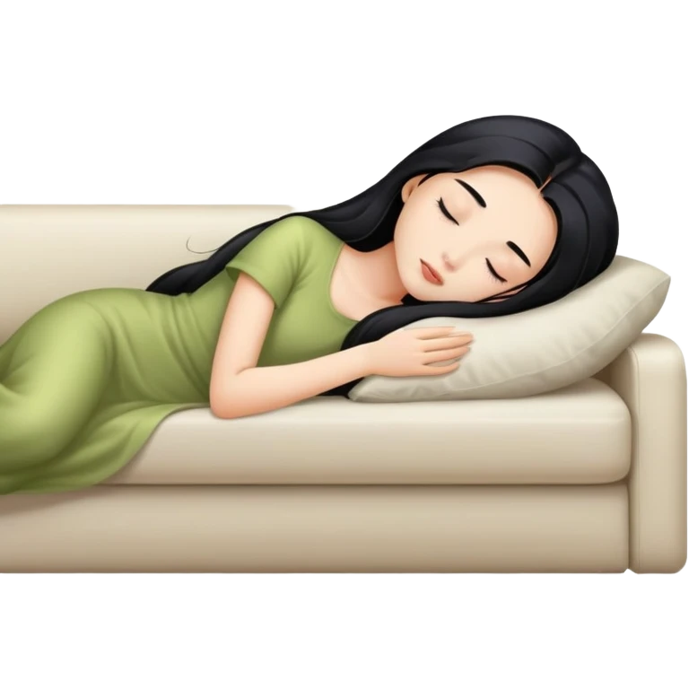 Beautiful Asian girl with long black hair sleeping on the couch emoji