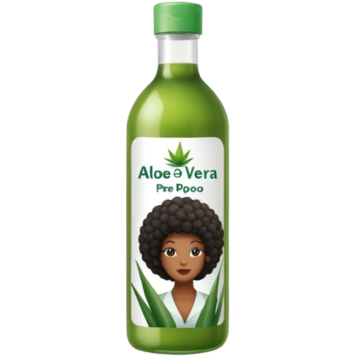 Bottle of Aloe Vera Pre-Poo. The label on the bottle should have a picture of a black woman with afro. emoji