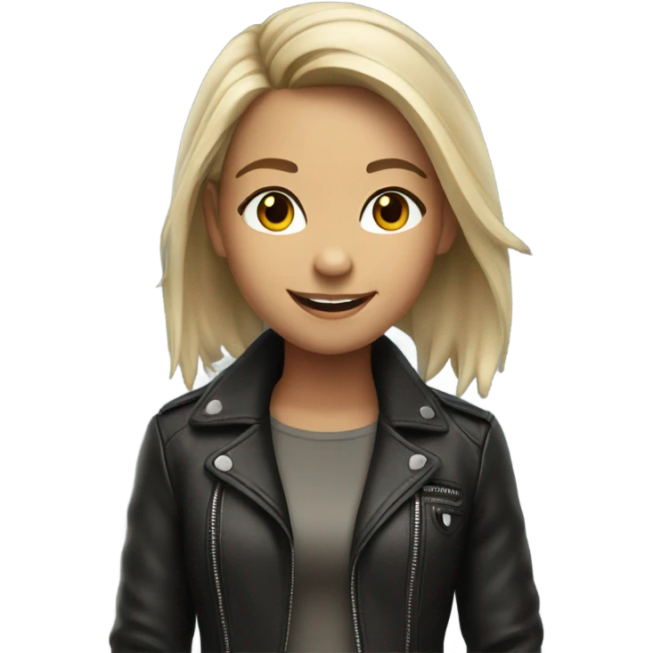 smiling girl in leather jacket nomal hair emoji