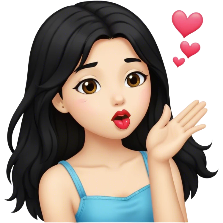 black-haired long hair white young girl throwing a kiss emoji