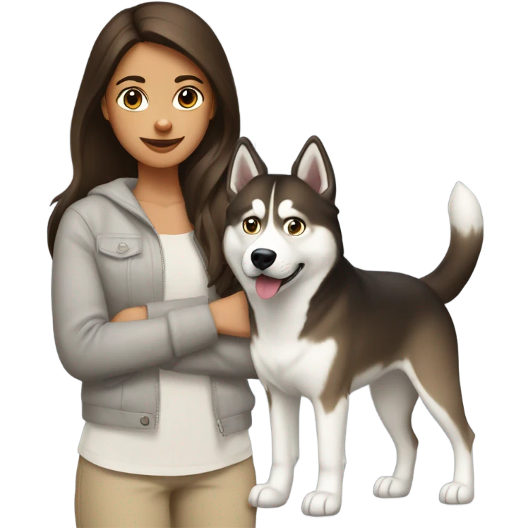 A brunette girl next to a roux Husky emoji
