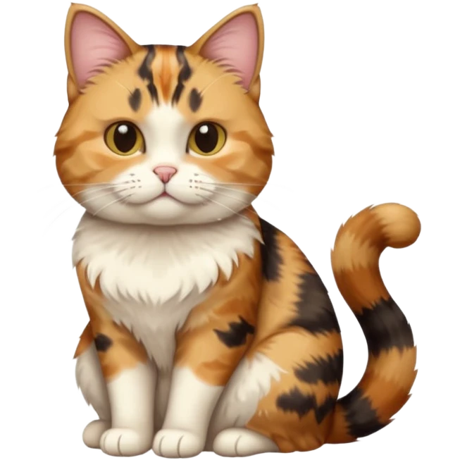 full body calico tabby  cat with small head and short but chubby body emoji
