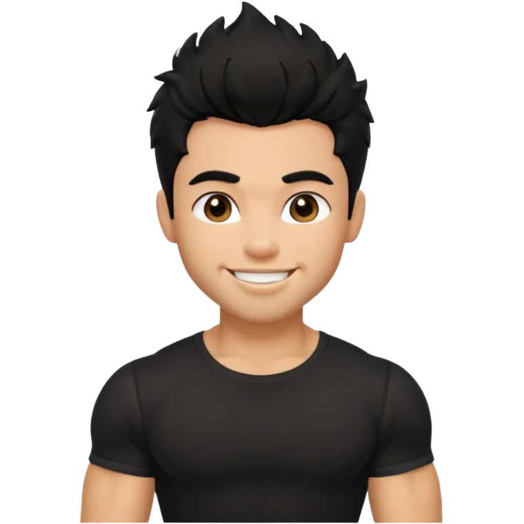 a pretty bratz guy with black hair with big muscles and shaggy hair in a tight black tee emoji
