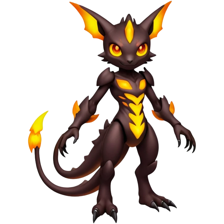 futuristic dark shadowy evil neon-glowing warm-colored Fakémon-Digimon-hybrid-creature (full body) emoji