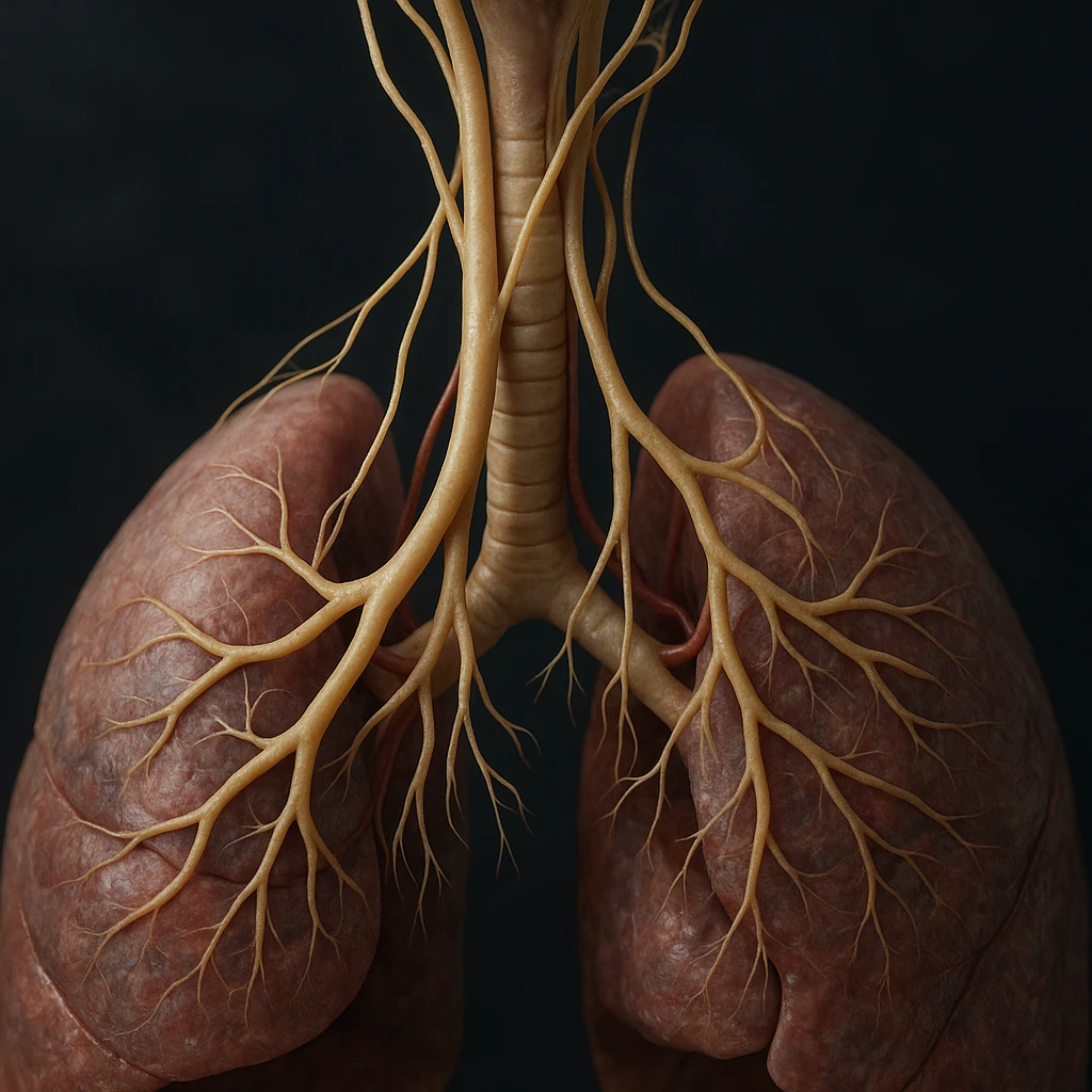 vagus nerve branching towards the lungs, hyper realistic 4K style, anatomical details, scientific atmosphere emoji