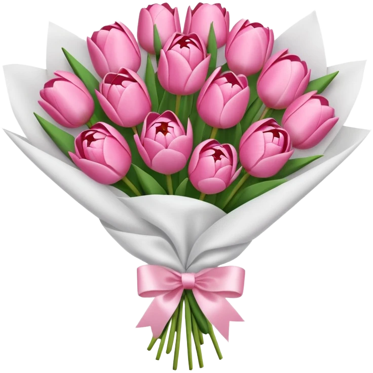 Bouquet of pink flower like tulips and rose and peony wrapped in white paper emoji